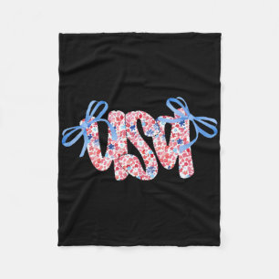 Floral Usa Coquette Bow 4th Of July America Fleece Blanket