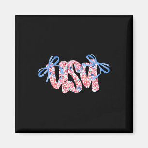 Floral Usa Coquette Bow 4th Of July America Magnet