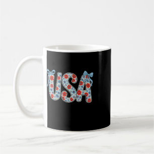 Floral Usa Coquette Bow Patriotic 4th Of July Woma Coffee Mug