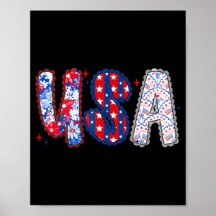 Floral USA Coquette Bow Preppy 4th of July Poster