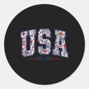Floral Usa Est 1776 Patriotic Wildflower 4th Of Ju Classic Round Sticker