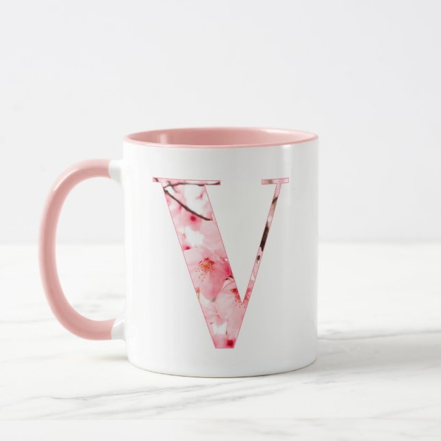 Floral V Initial Mug | Personalized Name & Traits (Left)