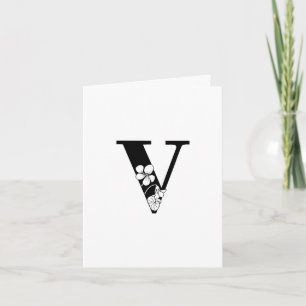 Floral V Monogram On White Note Card