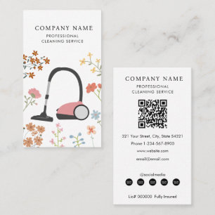 Floral Vacuum Cleaner Cleaning Services Modern Business Card