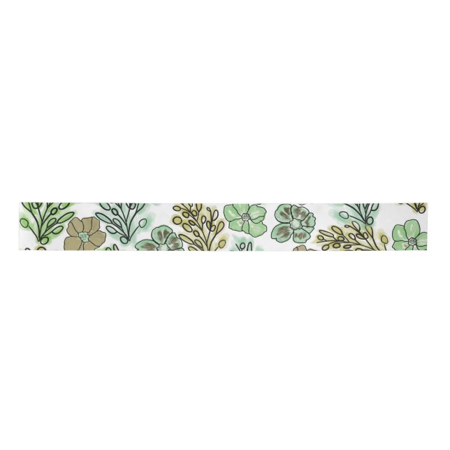 Floral Valencia Green Beige      Satin Ribbon (Front)