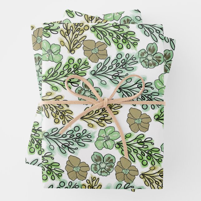 Floral Valencia Green Beige     Wrapping Paper Sheet (In situ)