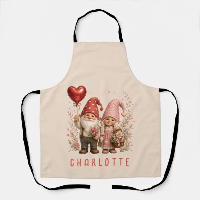 Floral Valentine Gnomes Custom Apron (Front)