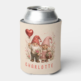 Floral Valentine Gnomes Custom Can Cooler