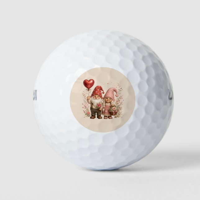 Floral Valentine Gnomes Custom Golf Balls (Front)