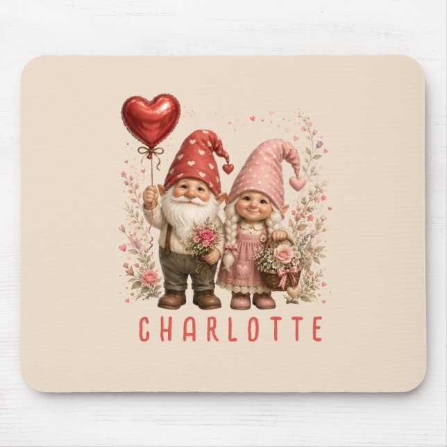 Floral Valentine Gnomes Custom Mouse Pad (Front)