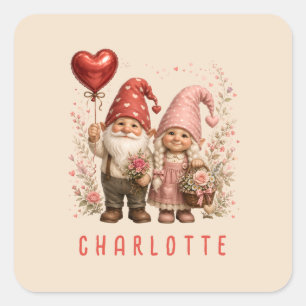 Floral Valentine Gnomes Custom Square Sticker