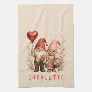 Floral Valentine Gnomes Custom Tea Towel