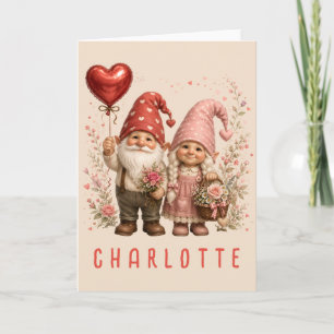 Floral Valentine Gnomes Custom Thank You Card