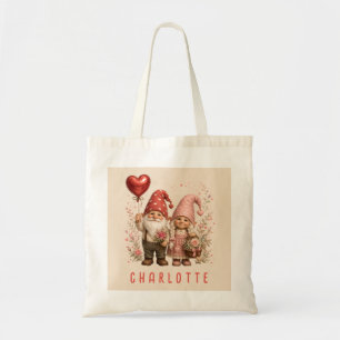 Floral Valentine Gnomes Custom Tote Bag