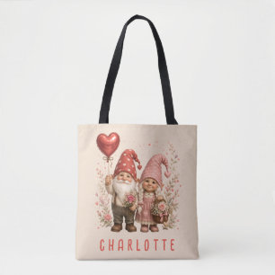 Floral Valentine Gnomes Custom Tote Bag