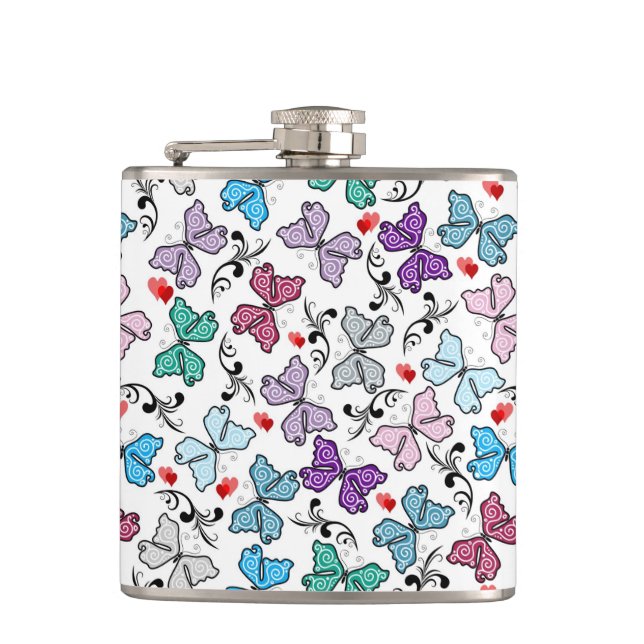 Floral Valentine Pattern Hip Flask (Front)