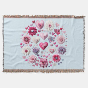 Floral Valentine's Day blue heart Mug Throw Blanket
