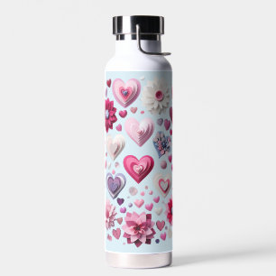 Floral Valentine's Day blue heart Mug Water Bottle