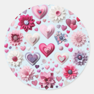 Floral Valentine's Day heart Classic Round Sticker