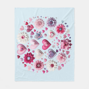 Floral Valentine's Day heart Fleece Blanket