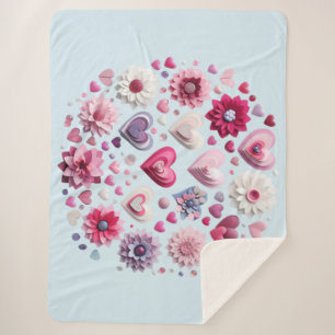Floral Valentine's Day heart Sherpa Blanket