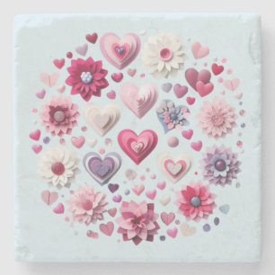 Floral Valentine's Day heart Stone Coaster