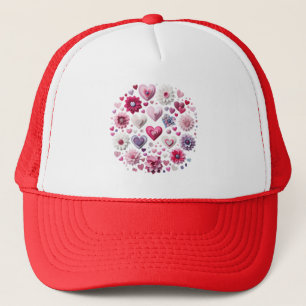 Floral Valentine's Day Heart Trucker Hat