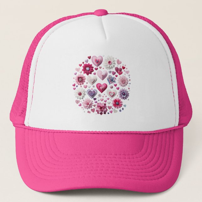 Floral Valentine's Day Heart Trucker Hat (Front)
