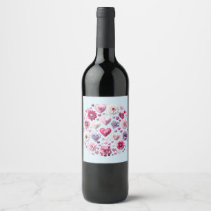 Floral Valentine's Day heart Wine Label
