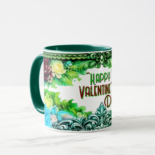 Floral Valentine's Day Mugs With Custom Text (Front Left)