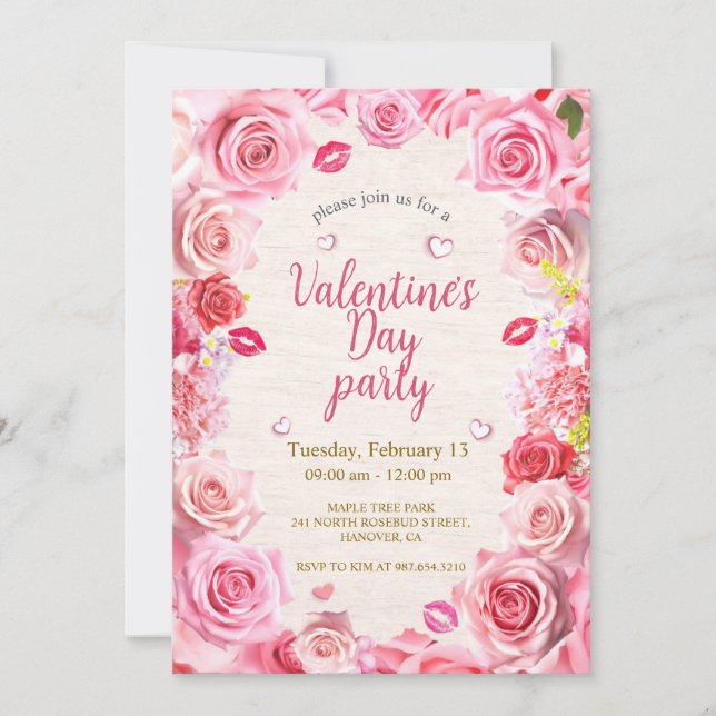 Floral Valentine's Day Party Invitation (Front)