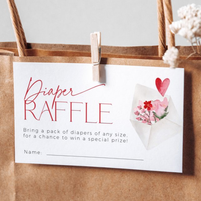 Floral Valentines Diaper Raffle Ticket Baby Shower Enclosure Card (Creator Uploaded)