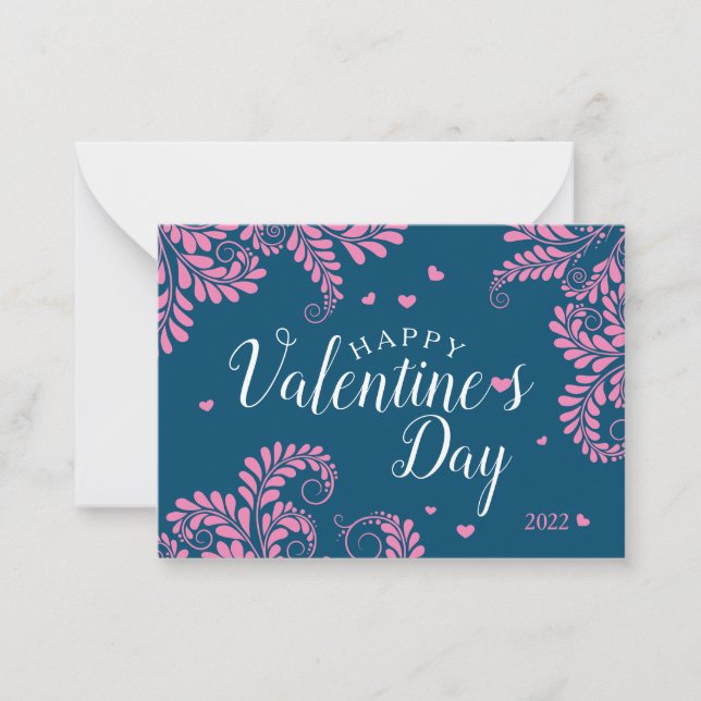 Floral Valentine's Flat Note Card (Front)