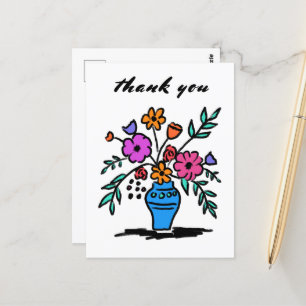 Floral Vase Loose Whimsical Sketch Colourful Bold Postcard