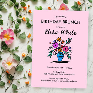 Floral Vase Rustic Whimsical BIRTHDAY PARTY Custom Invitation