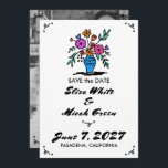 Floral Vase Rustic Whimsical Cute Sketch B&W Photo Save The Date<br><div class="desc">Perfect cute card for a fun save the date! Hand made art for you! FULLY CUSTOMIZABLE! Click on “Personalise” above to edit the text and add your photo to the back. Click "edit using design tool" to adjust the fonts, colours and placements and to delete the back side photo and/or...</div>