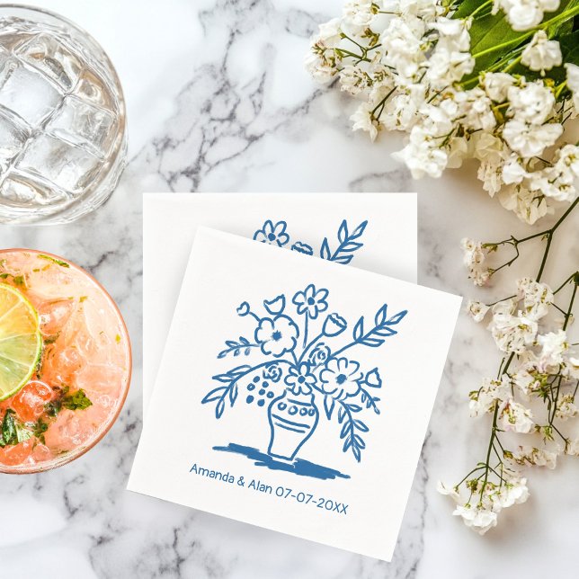 Floral Vase Sketch CUSTOM Wedding Engagement Napkin (Floral Vase Sketch CUSTOM Wedding Engagement Napkins
)