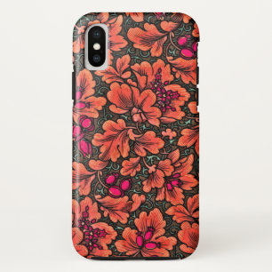FLORAL/ VERMILLION, PINK, GREEN & BROWN iPhone X CASE