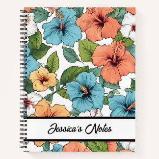 Floral Vibrant Hibiscus Pattern Personalised Notebook
