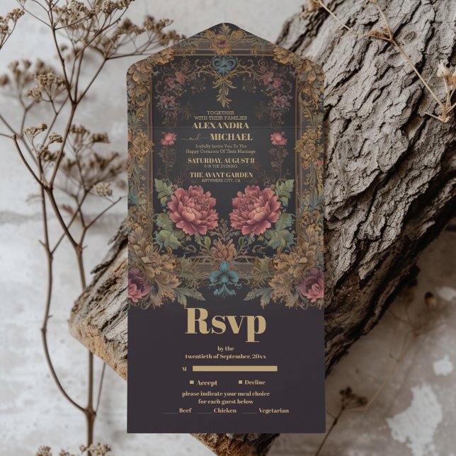 Floral Victorian Gothic Wedding All In One Invitation (Creator Uploaded)