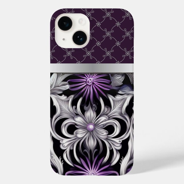 Floral Victorian Purple Black Silver  Case-Mate iPhone Case (Back)