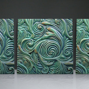 Floral Victorian Swirls Green Organic Patterns Ceramic Tile
