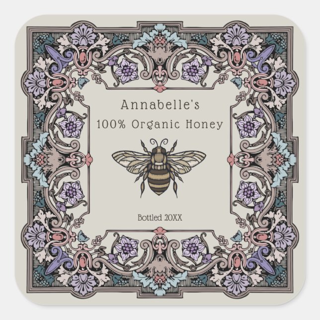 Floral Victorian Two Honey Label Personalise (Front)