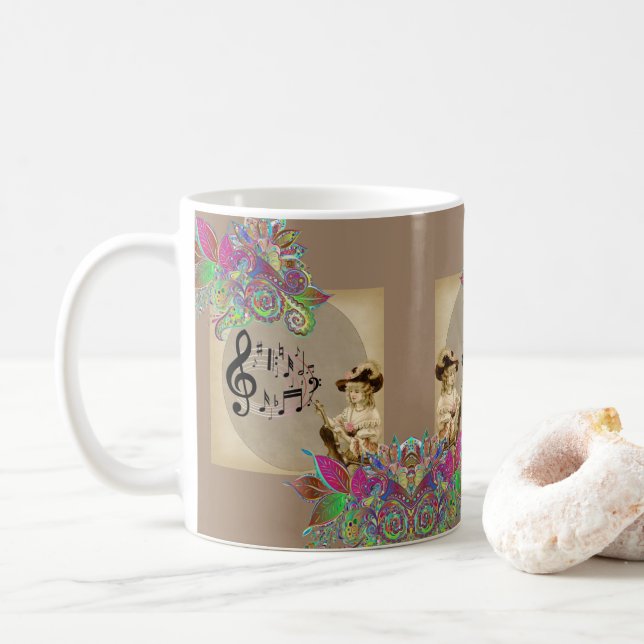 Floral Victorian Woman Music Notes Mug (With Donut)