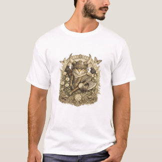 Floral Viking Cat Warrior - Cute Norse T-Shirt