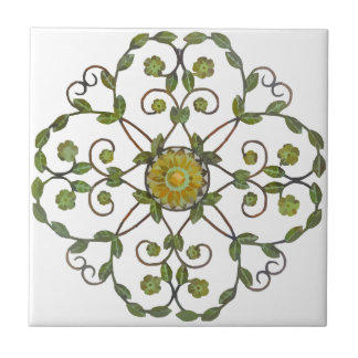 floral vine flower design pattern - green yellow ceramic tile