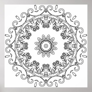 Floral Vine Mandala with Daisy Ring Pattern Art Poster