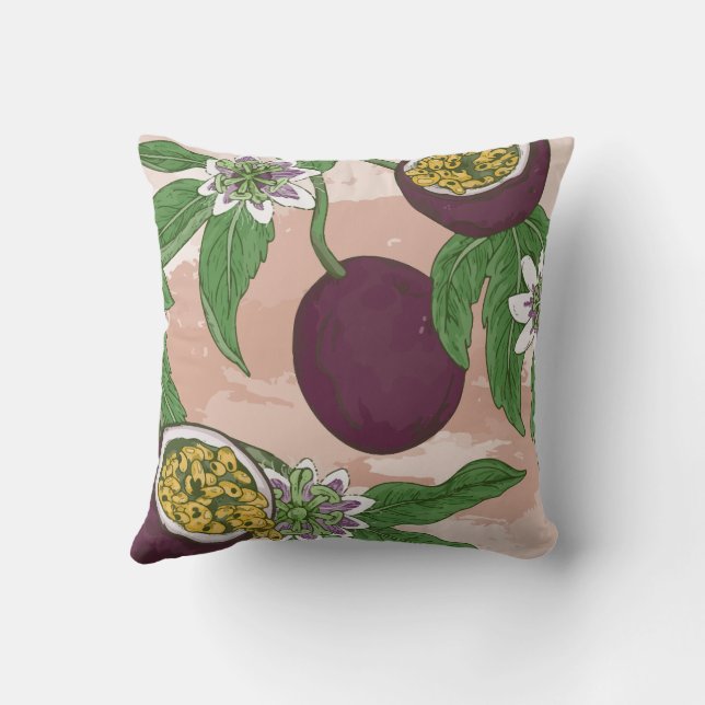 Floral Vine Passion Fruit Tropical  Pink Light Cushion (Back)