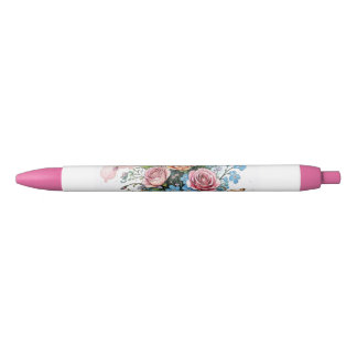 Floral Vine Pattern – Soft Watercolor Boho art Black Ink Pen