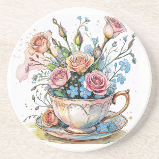 Floral Vine Pattern – Soft Watercolor Boho art Coaster